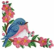 BlueBirds and Blossoms Embroidered Iron on/Sew patch [5" X 5"]