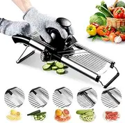 Mandoline Food Slicer, Adjustable Mandoline Slicer Kitchen Gadget, Stainless Steel Mandolin Vegetable Chopper for Potato/Tomato/Onion, Vegetable Slicer Julienne Cutter with Cut-Resistant Gloves