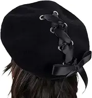 [Generic] Womens Artist Bow tie Straps Imitation Wool Beret Hats