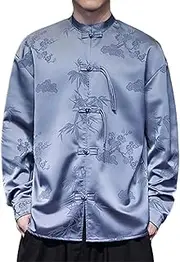 [Generic] Long Sleeve Shirts for Men Oriental Tai Chi Kung Fu Asian Chinese Shirt Hanfu Tang Suit Blouse Button T-Shirt Tops