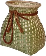 HOUDERCO 1Pc Vintage Bamboo Woven Flower Basket Multi Purpose Storage Container for Home Decor Organizing and Flower Arranging Bamboo Design