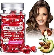 Hair Vitamins Serum Capsule, Argan Macadamia Avocado Hair Oil,Leave-in Anti Frizz Conditioner,Red Vitamins A/E/Pro B5 Conditioner for Women & Men Restores Dry Frizzy Hair(40 Capsules)