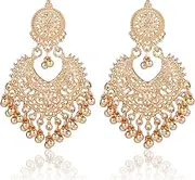 [Mikovivi] Boho Ball Tassel Statement Dangle Earrings, Vintage Heart Shaped Chandelier Drop Dangling Earring Indian Bollywood Jewelry Earrings for Women Gifts, Medium, Alloy Steel, No Gemstone