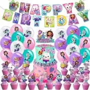 Gabby's Cat Theme Party Decorating Set - Birthday Banner Latex Balloons Birthday Cake Cupcake Toppers - Kids Girls Birthday Party Decorations