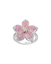 Suzy Levian Silver 0.02 ct. tw. Diamond & Gemstone Flower Ring