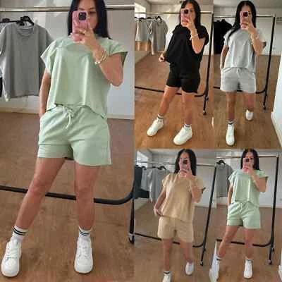 Ladies Summer Co-ord Set Loungewear Boxy Top Womens Activewear Short Set