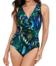 Women’s MIRACLESUIT Siren One Piece Swimsuit Tropical Multicolor Size 12 NWT