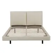 Design Square PU Leatherette Floating Bed Frame With LED Light Queen Size Beige