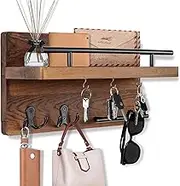 OurWarm Mail Key Holder for Wall Decorative, Wooden Mail Organizer Wall Mount with 5 Key Hooks, Wood Key Hangers for Wall with Mail Key Rack, Rustic Mail Sorter for Entryway Office Hallway Home Decor