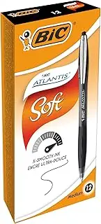 BIC Atlantis Classic Retractable Ball Pens - Box of 12- Black Colour- Medium Point (1.0 mm) - Soft Rubber Grip