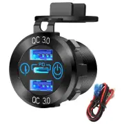 Triple USB Car Charger Adapter LED Socket 60W Dual QC3.0 PD USB Power Outlet