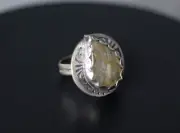 Rutilated Quartz Cabochon Gemstone Teardrop .925 Sterling Silver Ring 6.5 Spider
