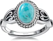 [AVECON] Adjustable Rings for Women 925 Sterling Silver Rings Womens Vintage Rings with 6 * 8mm Oval Teal Turquoise/Turquoise/Moonstone/Opal Statement Rings Fit Women Size 6-9