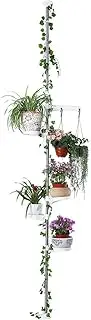 [BAOYOUNI] 5-Tier Tension Rod Plant Holder Pole, Flower Display Stand Rack Stainless Steel Decorative Shelf, Ivory