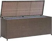 Garden Storage Box Brown 120x50x60 cm, Waterproof Poly Rattan Chest with Lining, Outdoor Deck Shed, Durable Box for Patio Pool Furniture, Large Cabinet Bench Bin
