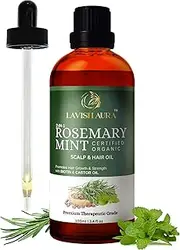LAVISH AURA Organic Rosemary Mint Hair Oil | For Hair Growth, Hair fall and Dandruff Control | Smoothens Dry Scalp & Split Ends | infused with castor oil | Suitable for both Men and Women |100ml