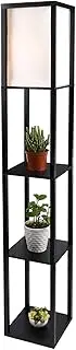 PULUOMIS Floor Lamp with Shelves, 3 Layers Wooden Shelf Standing Light, Modern Reading Lamp for Bedroom, Living Room, Office, Home Decoration (Size:26x 26x 160 cm) (Without Bulb)-Black