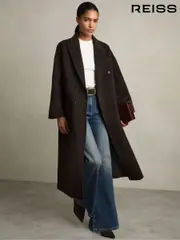 Reiss Chocolate Lara Petite Wool Blend Herringbone-Twill Coat (E70194) | $710
