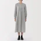 NWT MUJI Womens Organic Cotton Kapok Blend Double Gauze Dress Green Stripe Large