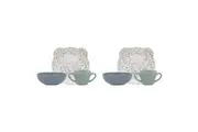 6pc Ecology Teddy Kids Children's Stoneware Cup Plate Bowl Set Confetti
