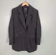 Abercrombie & Fitch Wool Blend Double Breasted Coat Herringbone L Pockets Gray
