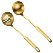 Gold Soup Ladle Colander Set, Long Handle Stainless Steel Kitchenware Cookware Serving Spoon, for C