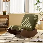 MFFM Comfortable Glider Rocking Chair, Upholstery Glider Chair, Solid Wood Frame, Perfect for Multiple Settings Accent Reading Chair for Bedroom,Living Room,Nursery (Green)