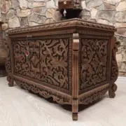 Hand Carved Walnut Wood Trunk Table, Turkish Traditional Blanket Bride Chest