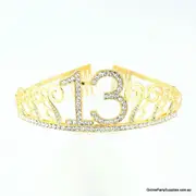 Gold Metal Rhinestone Age 13 Birthday Tiara