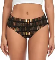 [KPXXAQT] Library Bookshelf Book Print Women Stylish Underwear Panties Snug Briefs Breathable All-Day Wear Keep Cool Dry Black