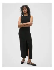 [Seed Heritage] Crepe Button Midi Knit Dress in Black