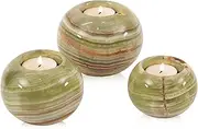 Radicaln Marble Tealight Candle Holder 3'' Inches Green Onyx Handmade Set of 3 Tea Lights Candles Holders - Tea Light Candles Holders