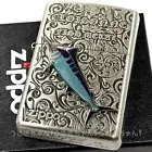 Zippo Oil Lighter Cloisonne Metal Marlin Fish Silver Regular Case Japan