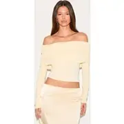 Almond Onion Skin Bardot Ruched Top, Almond
