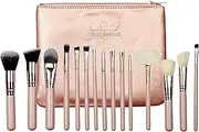 DEE COSMETICS 15 Pc Pink Synthetic Makeup Brush Set with Case (Foundation, Powder, Eye, Concealer, Blush, Eyeliner, Blending Brushes)