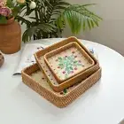 3pcs Vine Woven Fruit Tray Nordic Style Square Tray Tea Tray Food