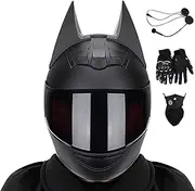 Bat Ears Helmet with Bluetooth , Electric Motorcycle Men and Women Cool Racing Motocross Full Face Helmet- - ECE Approved Summer Scooter Light Moped Helmet ATV Street Helmet