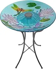 17.99" Handpainted Dragonfly Glass Birdbath with Solar LED, Multi