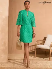 Love & Roses Light Green 3D Floral Print Angel Sleeve Mini Dress (F27800) | $152
