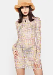 [O Mighty] Plaid Illusion Mesh Dress