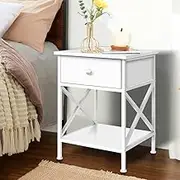 ALFORDSON White Bedside Table with Drawer and Storage Shelf 56cm x 40cm x 40cm Sofa Side End Table Storage Cabinet Nightstand for Bedroom, Living Room and Hallway (White)