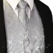 Silver XS to 6XL Paisley Tuxedo Suit Dress Vest Waistcoat & Neck tie wedding