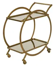 Amalfi Walter Bar Cart Kitchen Shelf Wine Alcohol Serving Drinks Trolley Gold