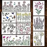 Flower Stencils for Painting on Wood - Reusable Wildflower Stencil for Painting on Walls - Rose, Cherry Blossom, Hydrangea, Lily, Sunflower Stencil - Large Spring Floral Stencils for Crafts
