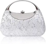[Damara] Womens Crossed Sequins Clutch Tote Evening Bag,Silver