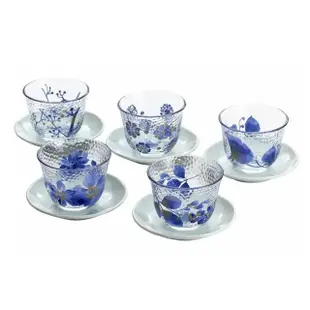 【陶瓷藍】藍華冷茶冷水玻璃杯 附茶托5入組(日本製 日本原裝進口)