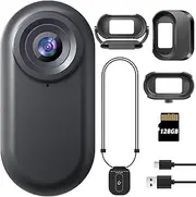 HUAJUN Mini Action Cam, 64 GB Portable Sports Camera and Magnetic Charging Box with 1150 mAh Battery, 1080P Small Camera with Multifunctional Accessories for Vlogs, Travel, Outdoor, Helmet Camera