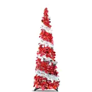 Catzon 5Ft Prelit Christmas Tree Pop Up Pencil Tree Lightweight Easy to Store Holiday Xmas Party Decorations-RedWhite