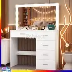 Dressing Table w/ 11 LED Lighted Mirror Large 5 Drawers Makeup Desk White