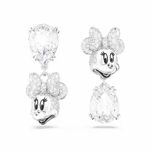 SWAROVSKI 施華洛世奇 Disney Minnie Mouse 水滴形耳環 非對稱設計, 白色, 鍍白金色